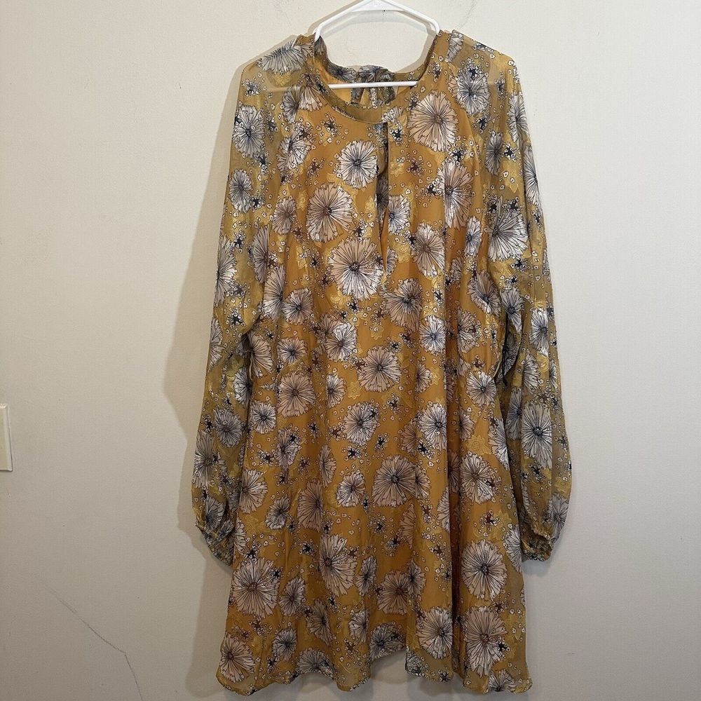 Smack Parlour 4X Dress Yellow‎ Fit & Flair Mini Dress Sheer Long Sleeves 4XL **